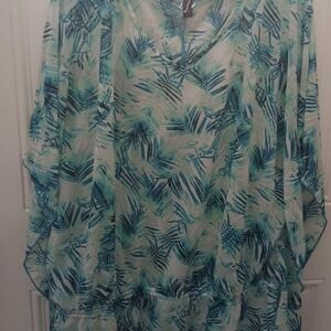 Lane Bryant Blue and Green Leaf Print Blouse